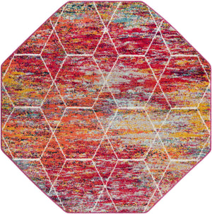Multicolor 5' 3 x 5' 3 Trellis Frieze Octagon Area Rug Geometric Modern Unique Stain Resistant Easy Clean Carpet for Living, Dining, Bedrooms, Office for Sale at Rug Engine