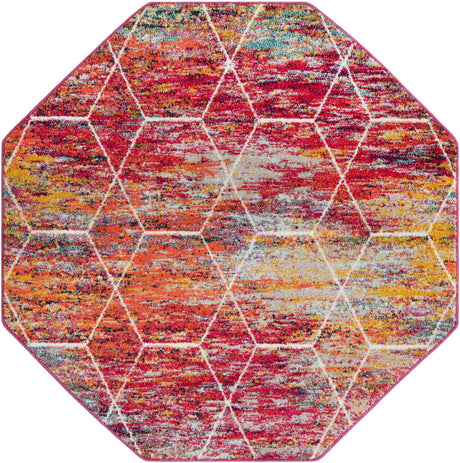 Multicolor 5' 3 x 5' 3 Trellis Frieze Octagon Area Rug Geometric Modern Unique Stain Resistant Easy Clean Carpet for Living, Dining, Bedrooms, Office for Sale at Rug Engine