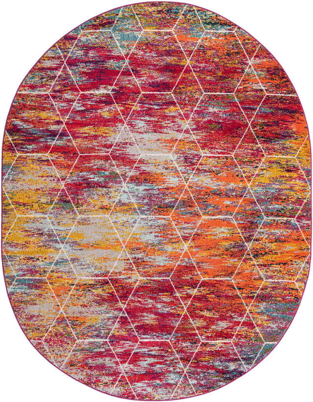 Multicolor 7' 10 x 10' Trellis Frieze Oval Area Rug Geometric Modern Unique Stain Resistant Easy Clean Carpet for Living, Dining, Bedrooms, Office for Sale at Rug Engine