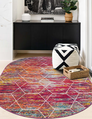 Multicolor 5' 3 x 8' Trellis Frieze Oval Area Rug Geometric Modern Unique Stain Resistant Easy Clean Carpet for Living, Dining, Bedrooms, Office for Sale at Rug Engine