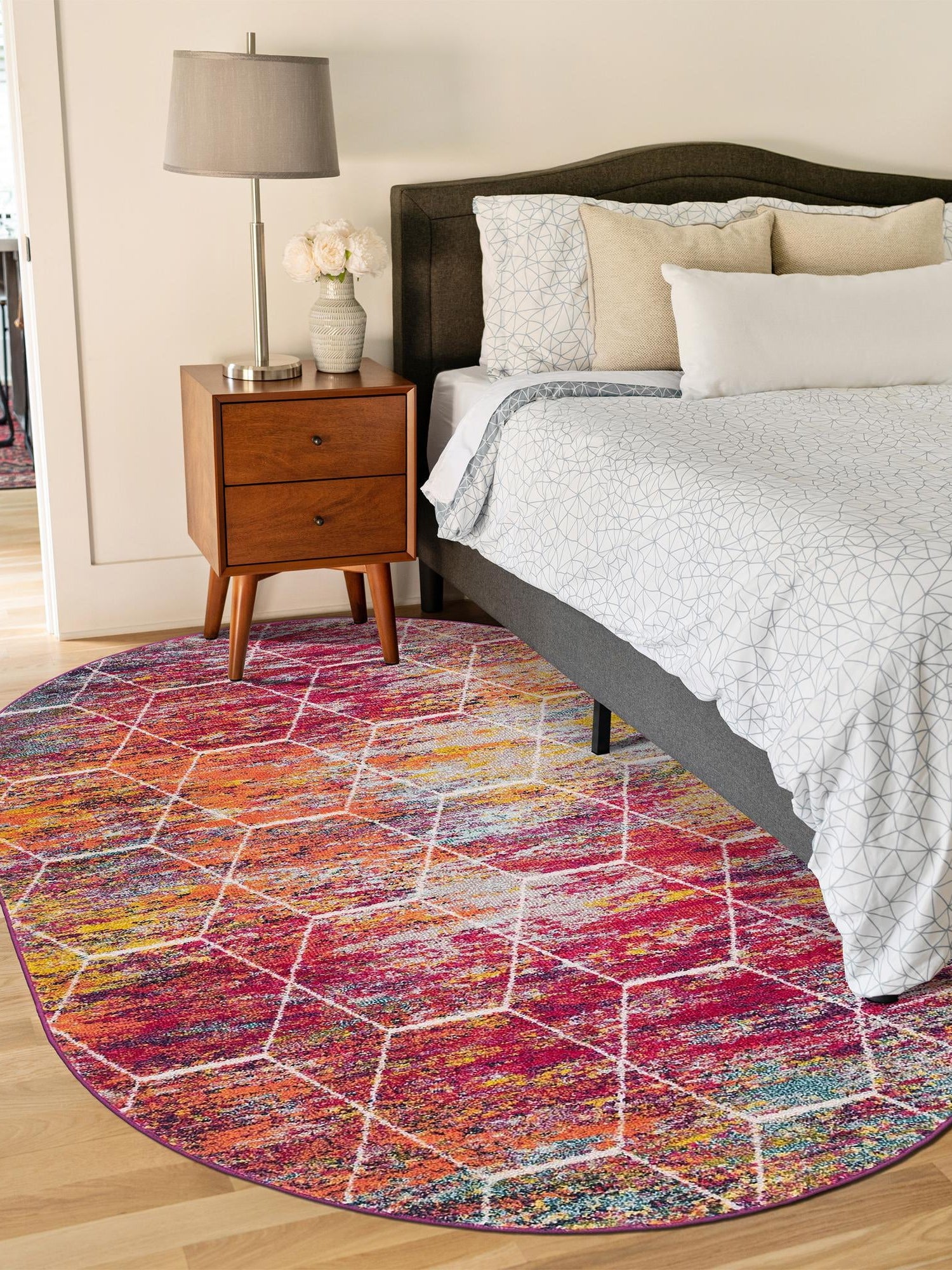Multicolor 4' 1 x 6' 1 Trellis Frieze Oval Area Rug Geometric Modern Unique Stain Resistant Easy Clean Carpet for Living, Dining, Bedrooms, Office for Sale at Rug Engine