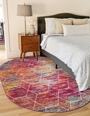 Multicolor 4' 1 x 6' 1 Trellis Frieze Oval Area Rug Geometric Modern Unique Stain Resistant Easy Clean Carpet for Living, Dining, Bedrooms, Office for Sale at Rug Engine