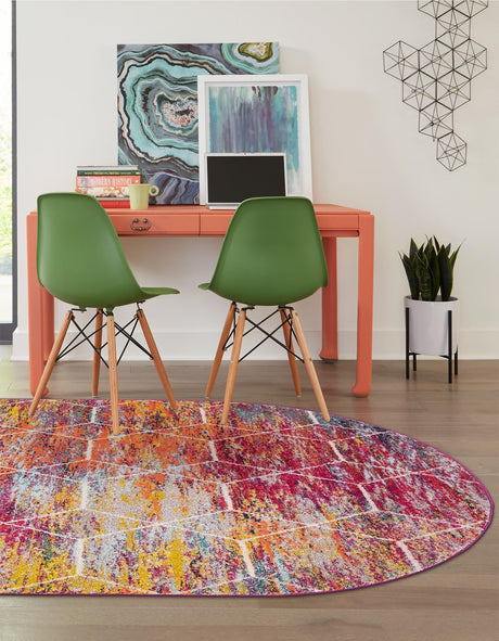 Multicolor 7' 10 x 10' Trellis Frieze Oval Area Rug Geometric Modern Unique Stain Resistant Easy Clean Carpet for Living, Dining, Bedrooms, Office for Sale at Rug Engine