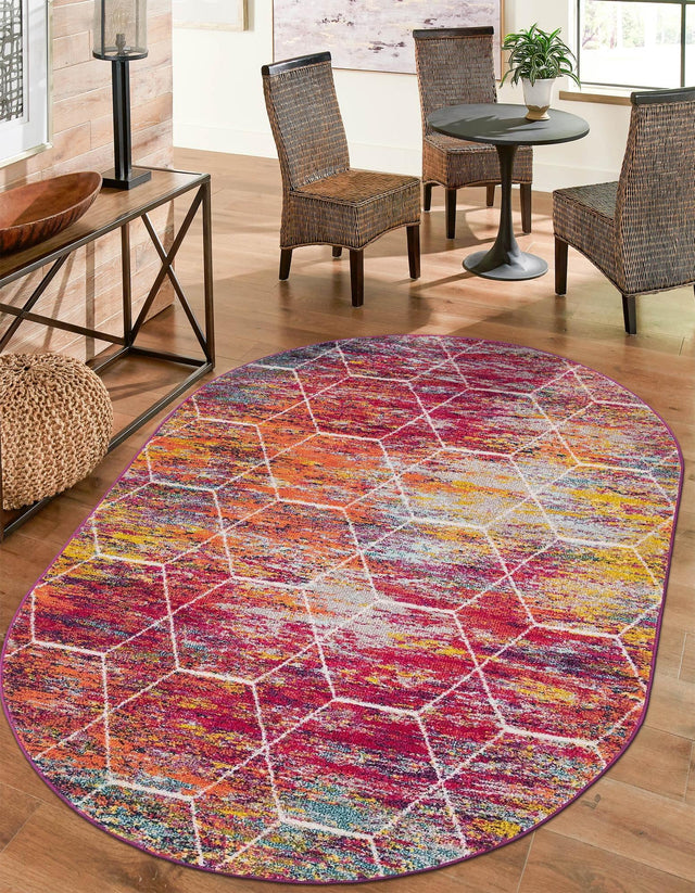 Multicolor 5' 3 x 8' Trellis Frieze Oval Area Rug Geometric Modern Unique Stain Resistant Easy Clean Carpet for Living, Dining, Bedrooms, Office for Sale at Rug Engine