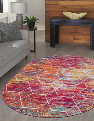 Multicolor 3' 1 x 5' 3 Trellis Frieze Oval Area Rug Geometric Modern Unique Stain Resistant Easy Clean Carpet for Living, Dining, Bedrooms, Office for Sale at Rug Engine
