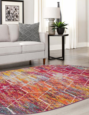 Multicolor 3' 1 x 5' 3 Trellis Frieze Oval Area Rug Geometric Modern Unique Stain Resistant Easy Clean Carpet for Living, Dining, Bedrooms, Office for Sale at Rug Engine