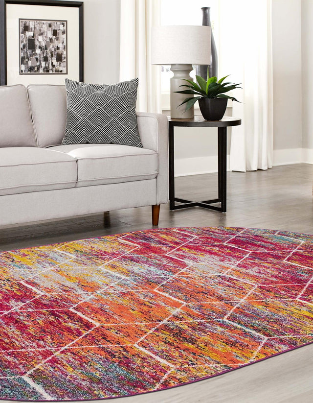 Multicolor 3' 1 x 5' 3 Trellis Frieze Oval Area Rug Geometric Modern Unique Stain Resistant Easy Clean Carpet for Living, Dining, Bedrooms, Office for Sale at Rug Engine