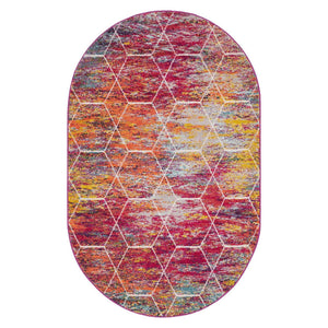 Multicolor 5' 3 x 8' Trellis Frieze Oval Area Rug Geometric Modern Unique Stain Resistant Easy Clean Carpet for Living, Dining, Bedrooms, Office for Sale at Rug Engine