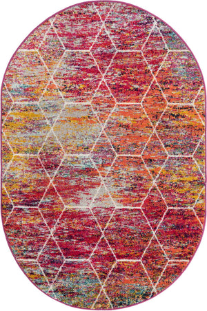 Multicolor 4' 1 x 6' 1 Trellis Frieze Oval Area Rug Geometric Modern Unique Stain Resistant Easy Clean Carpet for Living, Dining, Bedrooms, Office for Sale at Rug Engine