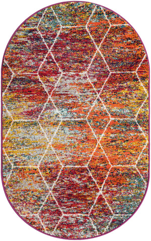 Multicolor 3' 1 x 5' 3 Trellis Frieze Oval Area Rug Geometric Modern Unique Stain Resistant Easy Clean Carpet for Living, Dining, Bedrooms, Office for Sale at Rug Engine