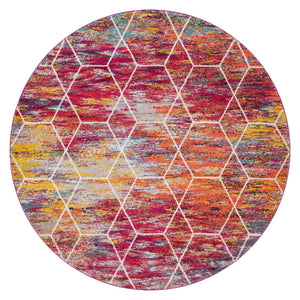 Multicolor 7' 10 x 7' 10 Trellis Frieze Round Area Rug Geometric Modern Unique Stain Resistant Easy Clean Carpet for Living, Dining, Bedrooms, Office for Sale at Rug Engine