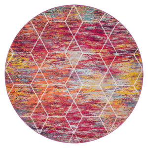 Multicolor 7' 1 x 7' 1 Trellis Frieze Round Area Rug Geometric Modern Unique Stain Resistant Easy Clean Carpet for Living, Dining, Bedrooms, Office for Sale at Rug Engine