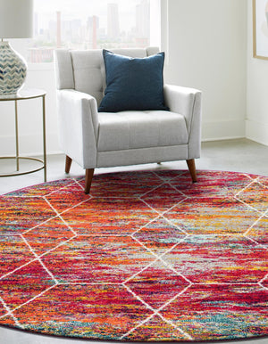 Multicolor 5' 3 x 5' 3 Trellis Frieze Round Area Rug Geometric Modern Unique Stain Resistant Easy Clean Carpet for Living, Dining, Bedrooms, Office for Sale at Rug Engine
