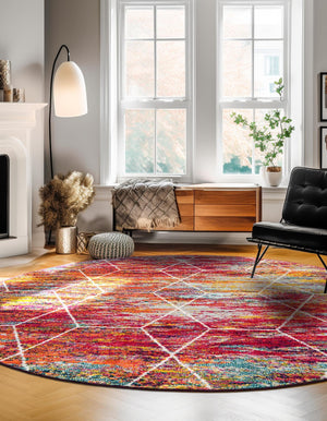 Multicolor 5' 3 x 5' 3 Trellis Frieze Round Area Rug Geometric Modern Unique Stain Resistant Easy Clean Carpet for Living, Dining, Bedrooms, Office for Sale at Rug Engine