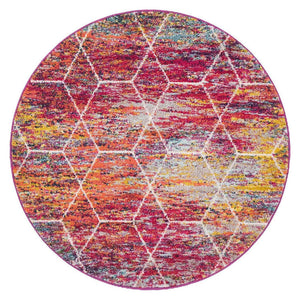 Multicolor 4' 1 x 4' 1 Trellis Frieze Round Area Rug Geometric Modern Unique Stain Resistant Easy Clean Carpet for Living, Dining, Bedrooms, Office for Sale at Rug Engine