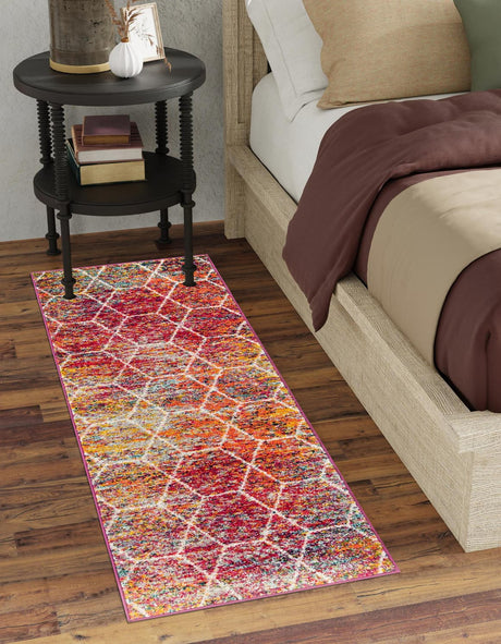 Multicolor 2' x 5' 1 Trellis Frieze Runner Area Rug Geometric Modern Unique Stain Resistant Easy Clean Carpet for Living, Dining, Bedrooms, Office for Sale at Rug Engine