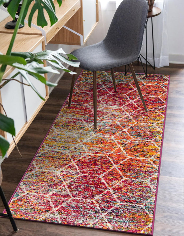 Multicolor 2' x 5' 1 Trellis Frieze Runner Area Rug Geometric Modern Unique Stain Resistant Easy Clean Carpet for Living, Dining, Bedrooms, Office for Sale at Rug Engine