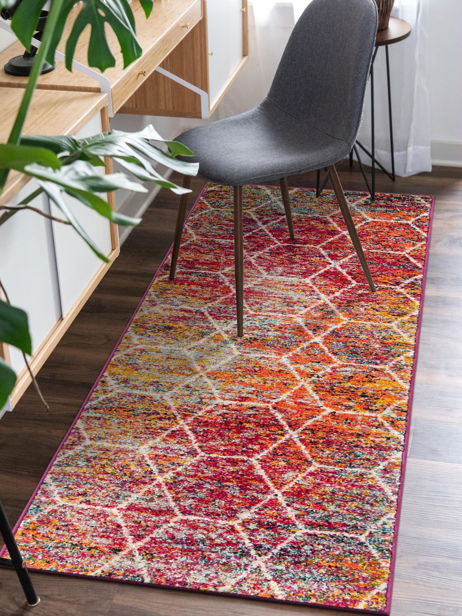 Multicolor 2' x 4' 1 Trellis Frieze Runner Area Rug Geometric Modern Unique Stain Resistant Easy Clean Carpet for Living, Dining, Bedrooms, Office for Sale at Rug Engine