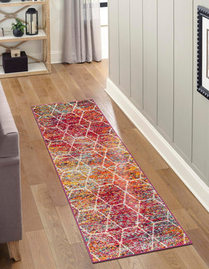 Multicolor 2' x 5' 1 Trellis Frieze Runner Area Rug Geometric Modern Unique Stain Resistant Easy Clean Carpet for Living, Dining, Bedrooms, Office for Sale at Rug Engine