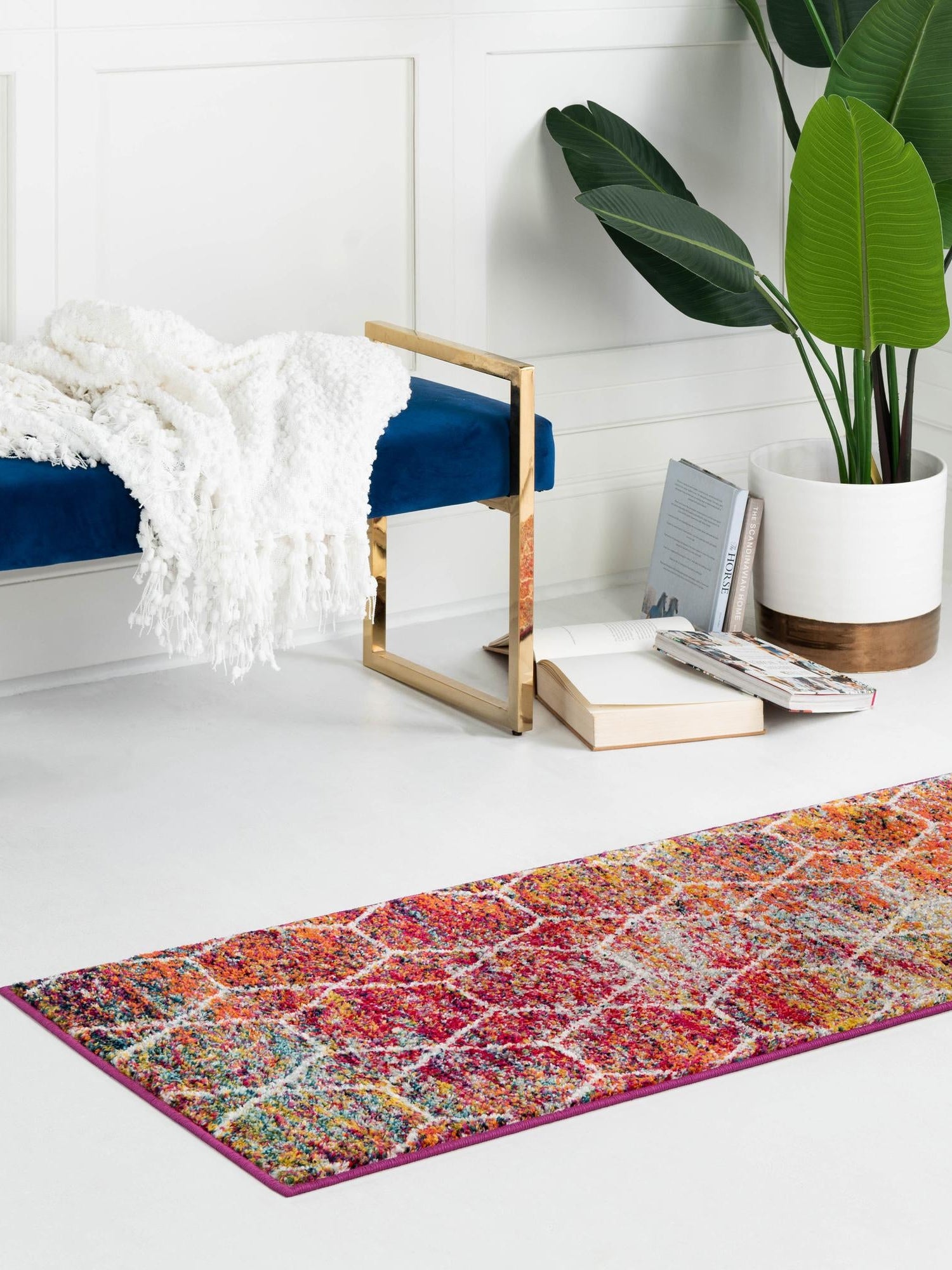 Multicolor 2' x 6' 1 Trellis Frieze Runner Area Rug Geometric Modern Unique Stain Resistant Easy Clean Carpet for Living, Dining, Bedrooms, Office for Sale at Rug Engine