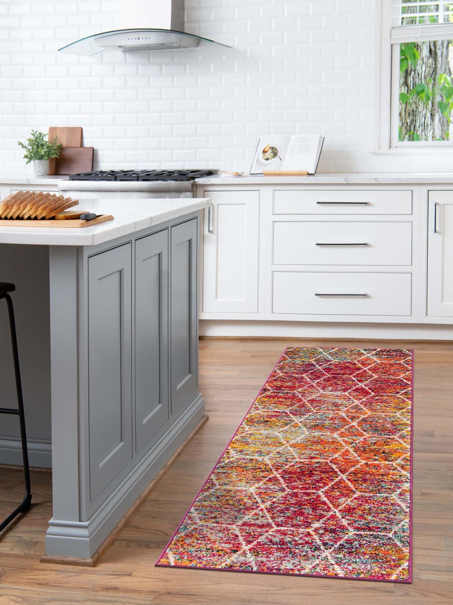 Multicolor 2' x 8' 8 Trellis Frieze Runner Area Rug Geometric Modern Unique Stain Resistant Easy Clean Carpet for Living, Dining, Bedrooms, Office for Sale at Rug Engine
