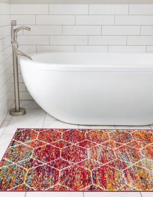 Multicolor 2' x 5' 1 Trellis Frieze Runner Area Rug Geometric Modern Unique Stain Resistant Easy Clean Carpet for Living, Dining, Bedrooms, Office for Sale at Rug Engine