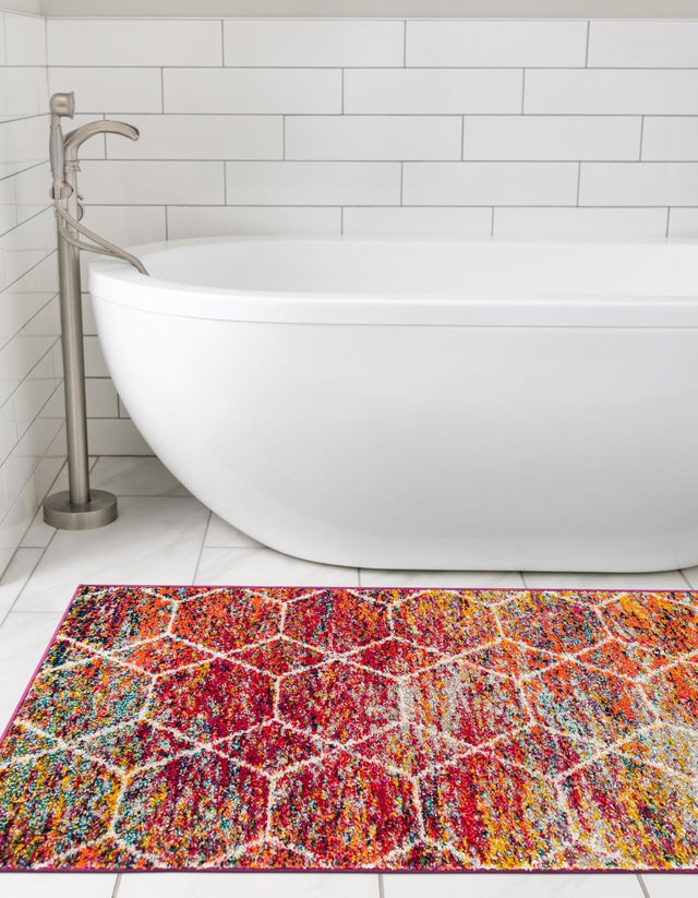 Multicolor 2' x 5' 1 Trellis Frieze Runner Area Rug Geometric Modern Unique Stain Resistant Easy Clean Carpet for Living, Dining, Bedrooms, Office for Sale at Rug Engine