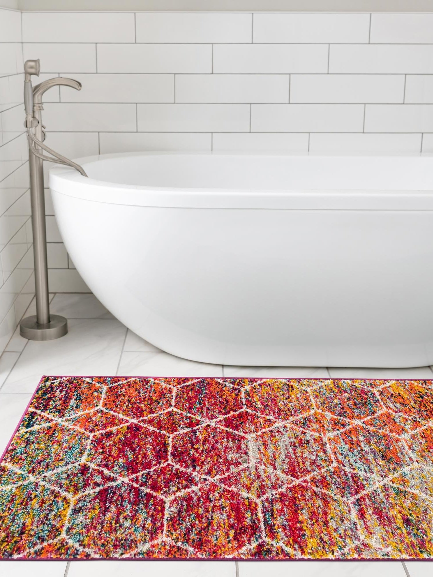 Multicolor 2' x 6' 1 Trellis Frieze Runner Area Rug Geometric Modern Unique Stain Resistant Easy Clean Carpet for Living, Dining, Bedrooms, Office for Sale at Rug Engine