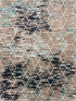 Blue Multicolor 10' x 13' 1 Trellis Frieze Rectangle Area Rug Geometric Modern Unique Stain Resistant Easy Clean Carpet for Living, Dining, Bedrooms, Office for Sale at Rug Engine