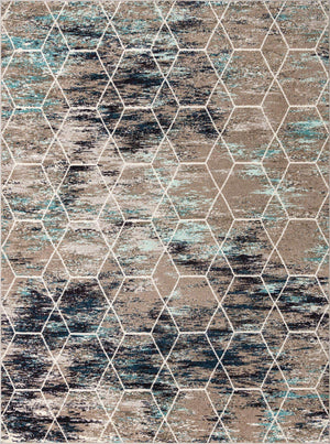 Blue Multicolor 9' x 12' Trellis Frieze Rectangle Area Rug Geometric Modern Unique Stain Resistant Easy Clean Carpet for Living, Dining, Bedrooms, Office for Sale at Rug Engine