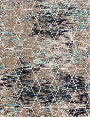 Blue Multicolor 7' 10 x 10' Trellis Frieze Rectangle Area Rug Geometric Modern Unique Stain Resistant Easy Clean Carpet for Living, Dining, Bedrooms, Office for Sale at Rug Engine