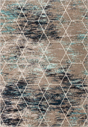 Blue Multicolor 7' 1 x 10' Trellis Frieze Rectangle Area Rug Geometric Modern Unique Stain Resistant Easy Clean Carpet for Living, Dining, Bedrooms, Office for Sale at Rug Engine