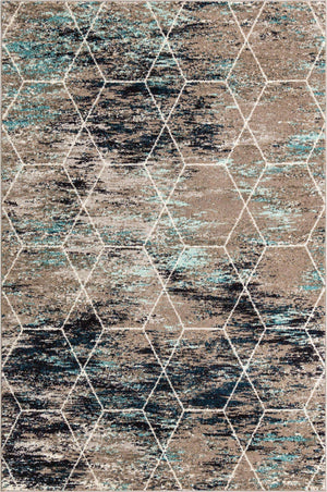 Blue Multicolor 6' 1 x 9' Trellis Frieze Rectangle Area Rug Geometric Modern Unique Stain Resistant Easy Clean Carpet for Living, Dining, Bedrooms, Office for Sale at Rug Engine