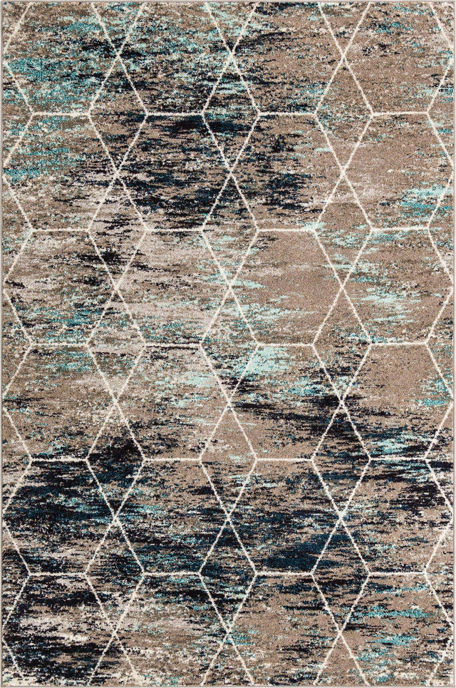 Blue Multicolor 6' 1 x 9' Trellis Frieze Rectangle Area Rug Geometric Modern Unique Stain Resistant Easy Clean Carpet for Living, Dining, Bedrooms, Office for Sale at Rug Engine