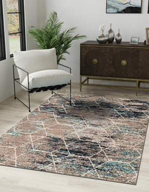 Blue Multicolor 9' x 12' Trellis Frieze Rectangle Area Rug Geometric Modern Unique Stain Resistant Easy Clean Carpet for Living, Dining, Bedrooms, Office for Sale at Rug Engine