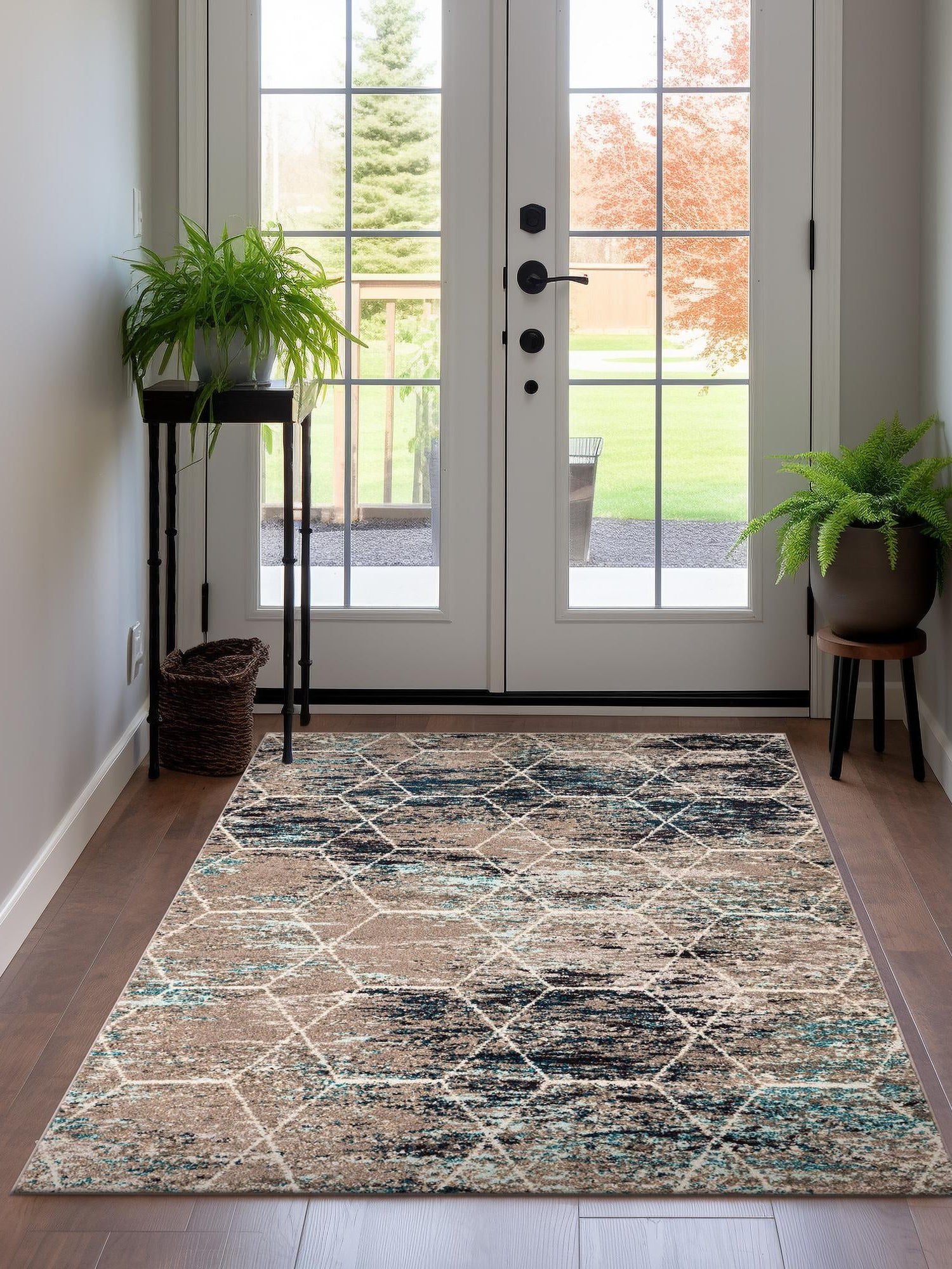 Blue Multicolor 10' x 13' 1 Trellis Frieze Rectangle Area Rug Geometric Modern Unique Stain Resistant Easy Clean Carpet for Living, Dining, Bedrooms, Office for Sale at Rug Engine