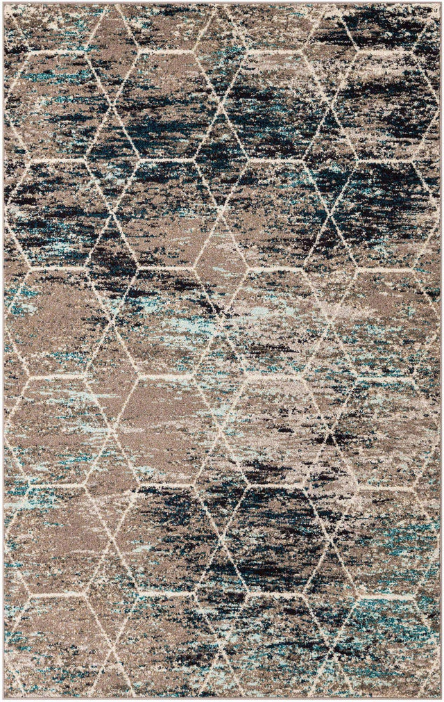 Blue Multicolor 5' 3 x 8' Trellis Frieze Rectangle Area Rug Geometric Modern Unique Stain Resistant Easy Clean Carpet for Living, Dining, Bedrooms, Office for Sale at Rug Engine