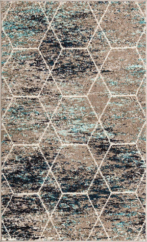 Blue Multicolor 3' 1 x 5' 3 Trellis Frieze Rectangle Area Rug Geometric Modern Unique Stain Resistant Easy Clean Carpet for Living, Dining, Bedrooms, Office for Sale at Rug Engine