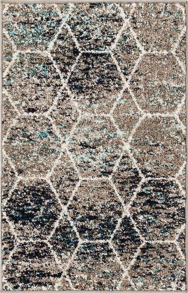 Blue Multicolor 2' x 3' 1 Trellis Frieze Rectangle Area Rug Geometric Modern Unique Stain Resistant Easy Clean Carpet for Living, Dining, Bedrooms, Office for Sale at Rug Engine
