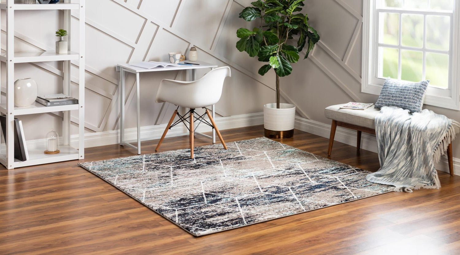 Blue Multicolor 3' 1 x 3' 1 Trellis Frieze Square Area Rug Geometric Modern Unique Stain Resistant Easy Clean Carpet for Living, Dining, Bedrooms, Office for Sale at Rug Engine