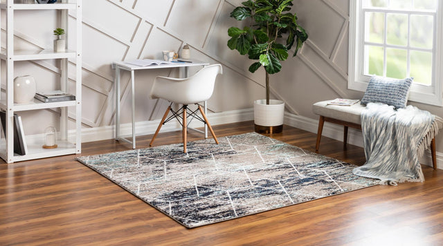 Blue Multicolor 3' 1 x 3' 1 Trellis Frieze Square Area Rug Geometric Modern Unique Stain Resistant Easy Clean Carpet for Living, Dining, Bedrooms, Office for Sale at Rug Engine