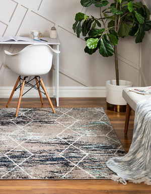 Blue Multicolor 10' x 10' Trellis Frieze Square Area Rug Geometric Modern Unique Stain Resistant Easy Clean Carpet for Living, Dining, Bedrooms, Office for Sale at Rug Engine