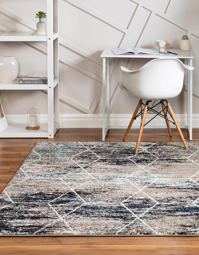 Blue Multicolor 5' 3 x 5' 3 Trellis Frieze Square Area Rug Geometric Modern Unique Stain Resistant Easy Clean Carpet for Living, Dining, Bedrooms, Office for Sale at Rug Engine