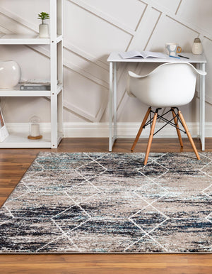 Blue Multicolor 3' 1 x 3' 1 Trellis Frieze Square Area Rug Geometric Modern Unique Stain Resistant Easy Clean Carpet for Living, Dining, Bedrooms, Office for Sale at Rug Engine