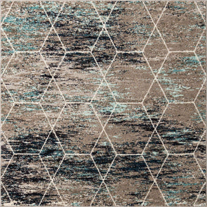 Blue Multicolor 6' 1 x 6' 1 Trellis Frieze Square Area Rug Geometric Modern Unique Stain Resistant Easy Clean Carpet for Living, Dining, Bedrooms, Office for Sale at Rug Engine