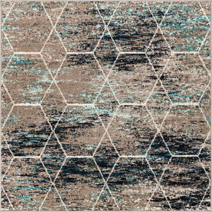 Blue Multicolor 5' 3 x 5' 3 Trellis Frieze Square Area Rug Geometric Modern Unique Stain Resistant Easy Clean Carpet for Living, Dining, Bedrooms, Office for Sale at Rug Engine