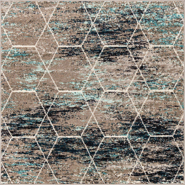 Blue Multicolor 5' 3 x 5' 3 Trellis Frieze Square Area Rug Geometric Modern Unique Stain Resistant Easy Clean Carpet for Living, Dining, Bedrooms, Office for Sale at Rug Engine
