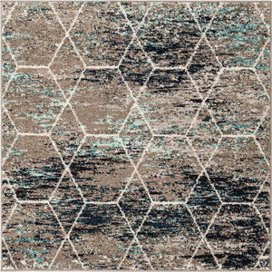 Blue Multicolor 4' 1 x 4' 1 Trellis Frieze Square Area Rug Geometric Modern Unique Stain Resistant Easy Clean Carpet for Living, Dining, Bedrooms, Office for Sale at Rug Engine