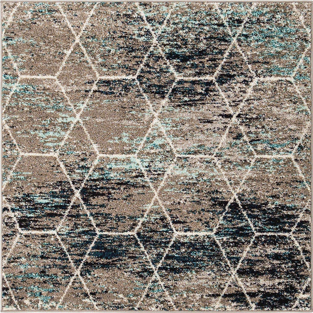 Blue Multicolor 4' 1 x 4' 1 Trellis Frieze Square Area Rug Geometric Modern Unique Stain Resistant Easy Clean Carpet for Living, Dining, Bedrooms, Office for Sale at Rug Engine