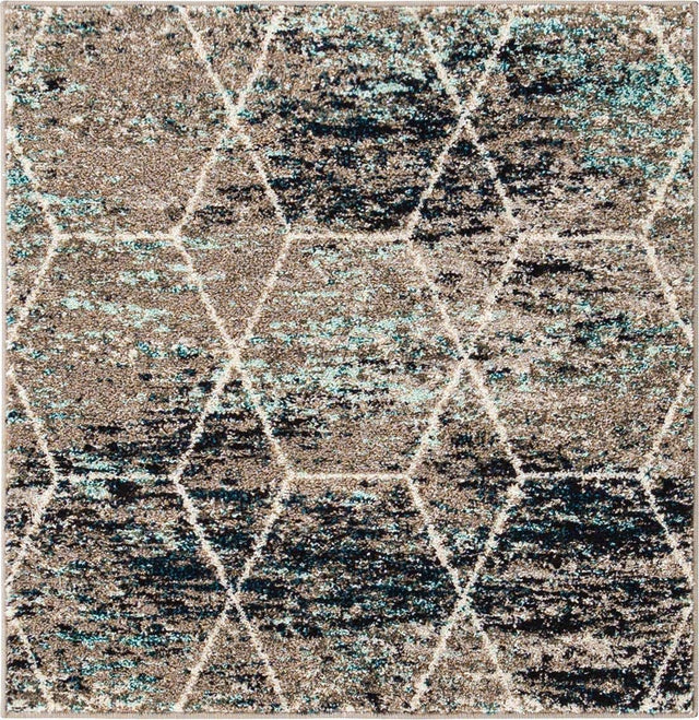 Blue Multicolor 3' 1 x 3' 1 Trellis Frieze Square Area Rug Geometric Modern Unique Stain Resistant Easy Clean Carpet for Living, Dining, Bedrooms, Office for Sale at Rug Engine